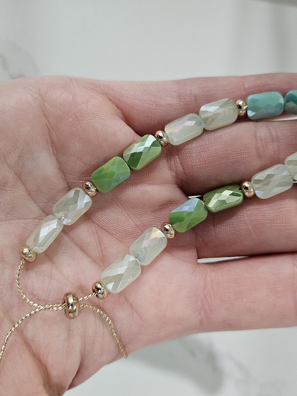 Green & Gold Faceted Bead Bracelet - Women's Fashion Jewelry Beautiful Adjustabl